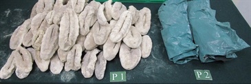 Hong Kong Customs and Police, starting August 1, have conducted joint enforcement operations at the Lok Ma Chau Spur Line Control Point to step up enforcement actions concerning outbound travellers. Photo shows some of the suspected scheduled dried sea cucumbers seized.