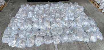 Hong Kong Customs on October 26 detected a large-scale suspected solid methamphetamine trafficking case, and seized about 1.1 tonnes of suspected methamphetamine with an estimated market value of about $640 million at the Kwai Chung Customhouse Cargo Examination Compound. Photo shows some of the suspected methamphetamine seized.
