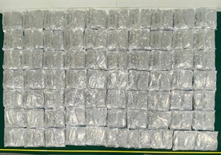 Hong Kong Customs seized about 100 kilograms of suspected cannabis buds with a total estimated market value of about $23 million at the Kwai Chung Customhouse Cargo Examination Compound on April 5. Photo shows the suspected cannabis buds seized.