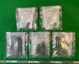 Hong Kong Customs detected two dangerous drugs internal concealment cases involving two incoming passengers at Hong Kong International Airport and seized about 1.4 kilograms of suspected cocaine with an estimated market value of about $1.4 million today (April 21) and yesterday (April 20). Photo shows the suspected cocaine seized in the first case.