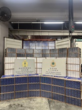 Hong Kong Customs detected three illicit cigarette smuggling cases involving seaborne containers on July 11, July 17 and August 7 in Kwai Chung. A total of about 28.5 million suspected illicit cigarettes with an estimated market value of about $128 million and a duty potential of about $94 million were seized. Photo shows the suspected illicit cigarettes seized on July 17.