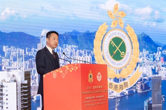 Hong Kong Customs today (January 21) held a reception in celebration of International Customs Day 2025 at the Hong Kong Convention and Exhibition Centre. Photo shows the Commissioner of Customs and Excise, Mr Chan Tsz-tat, speaking at the celebration reception.