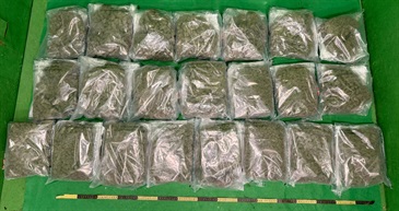 香港海关昨日（四月八日）在香港国际机场侦破一宗行李藏毒的贩毒案件，检获约十一公斤、估计市值超过二百四十万元的怀疑大麻花。图示检获的怀疑大麻花。