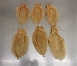 Hong Kong Customs on March 3 seized about 1.2 kilograms of suspected scheduled dried totoaba fish maws with an estimated market value of about $260,000 at Hong Kong International Airport. Photo shows the suspected scheduled dried totoaba fish maws seized.