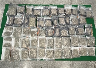 Hong Kong Customs yesterday (May 8) detected two drug trafficking cases at Kwai Chung and Hong Kong International Airport and seized about 4.5 kilograms of suspected liquid cocaine and about 30kg of suspected cannabis buds with a total estimated market value of about $10 million. Photo show the suspected cannabis buds seized.