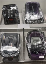 Hong Kong Customs seized about 51.5 kilograms of suspected methamphetamine with an estimated market value of about $32 million in Yuen Long on February 18. This is the first drug trafficking case detected by Customs involving a self-service container yard. Photo shows some of the baby car seats used to conceal the suspected methamphetamine.