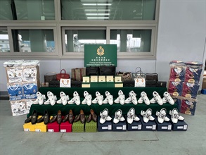 Hong Kong Customs on June 14 seized about 6 700 suspected counterfeit goods with an estimated market value of about $1.7 million at the Hong Kong-Zhuhai-Macao Bridge Hong Kong Port. Photo shows some of the suspected counterfeit goods seized.