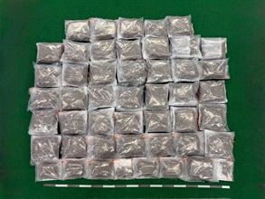 香港海关昨日（七月二十七日）在香港国际机场侦破三宗旅客贩运毒品的案件，共检获约四十一公斤怀疑大麻花，市值共约八百八十万元。图示检获的怀疑大麻花。