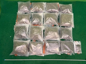 香港海关昨日（七月二十七日）在香港国际机场侦破三宗旅客贩运毒品的案件，共检获约四十一公斤怀疑大麻花，市值共约八百八十万元。图示检获的怀疑大麻花。