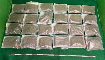 Hong Kong Customs yesterday (August 22) detected a drug trafficking case involving a passenger at Hong Kong International Airport and seized about 12 kilograms of suspected cannabis buds with an estimated market value of about $2.7 million. Photo shows the suspected cannabis buds seized.