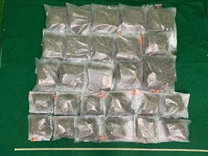 香港海关今日（九月五日）在香港国际机场破获一宗旅客贩运毒品的案件，检获约10.5公斤怀疑大麻花，估计市值约二百四十万元，并拘捕一名女子。图示于案件中检获的怀疑大麻花。