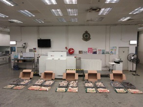 Hong Kong Customs on October 18 detected an air freight smuggling case of suspected scheduled endangered species and seized about 202 kilograms of suspected scheduled sea cucumbers with an estimated market value of about $520,000 at Hong Kong International Airport. Photo shows the suspected scheduled sea cucumbers seized.