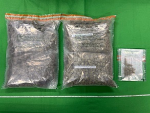 Hong Kong Customs (January 7) detected a dangerous drug trafficking case in Fo Tan. About 2.81 kilograms of suspected cannabis buds, with an estimated market value of about $570,000 were seized. Photo shows the suspected cannabis buds seized.