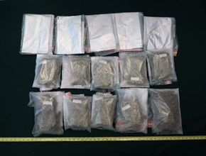 Hong Kong Customs seized about 1.8 kilograms of suspected ketamine and about 2.3 kilograms of suspected cannabis buds with a total estimated market value of about $1.6 million at Hong Kong International Airport on February 5 and 10 respectively. Two teenagers suspected to be involved in the cases were subsequently arrested yesterday (February 16). Photo shows the suspected cannabis buds seized and five tinfoil bags used to conceal the dangerous drugs.