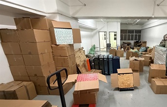 Hong Kong Customs mounted an enforcement operation codenamed "Clear Sky" to combat illicit cigarette smuggling activities involving air passengers and related illicit cigarette storage centres between March 3 and today (March 11). Photo shows some of the suspected illicit cigarettes seized from a suspected illicit storage centre in an industrial building in Tuen Mun.