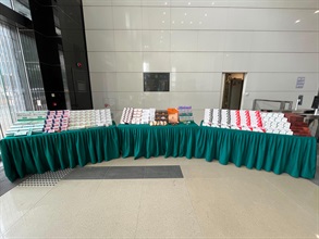 Hong Kong Customs detected three suspected smuggling cases involving river trade vessels on May 19, May 27 and June 2. Large batches of suspected smuggled goods with a total estimated market value of about $32 million were seized. Photo shows the suspected smuggled goods seized, including suspected pharmaceutical products, cosmetic injections, anti-obesity injections, tobacco products, heated tobacco products, and suspected scheduled redwood and whale teeth.