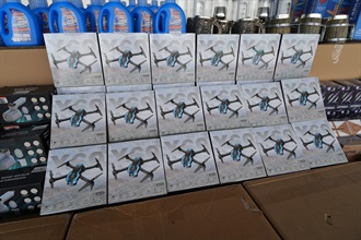 Hong Kong Customs detected a suspected smuggling case involving an ocean-going vessel on April 13. Large batches of suspected smuggled goods with a total estimated market value of about $20 million were seized. Photo shows the drones seized.