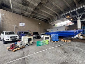 Hong Kong Customs, the Fire Services Department and the Hong Kong Police Force mounted a territory-wide joint operation codenamed "Knockout" targeting illicit fuel activities from April 13 to 20, aiming to cut off the supply of illicit fuel and tackle illegal fuelling activities in downtown areas. Photo shows the vehicles, speedboat and refuelling tools seized in the joint operation.