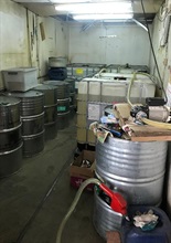 Hong Kong Customs yesterday (January 21) smashed an illicit refuelling station in Yuen Long and seized about 3 400 litres of suspected illicit motor spirit with an estimated market value of about $60,000 and a duty potential of about $20,000. Photo shows the suspected illicit motor spirit seized.