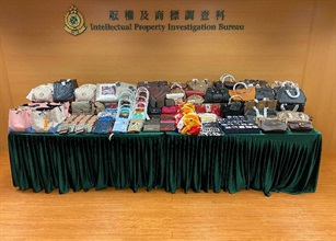 香港海關早前採取特別行動，打擊流動小販攤檔售賣侵權物品，並在過去兩日（一月十七及十八日）於中區和流浮山檢獲共約二千三百件懷疑侵權物品，估計市值約五十二萬元。圖示部分檢獲的懷疑侵權物品。