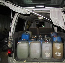 Customs intercepted a light goods vehicle in Yuen Long during the seizure of illicit motor spirit and illicit cigarettes.