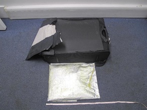 Heroin seized from a suitcase by the Customs at the airport.