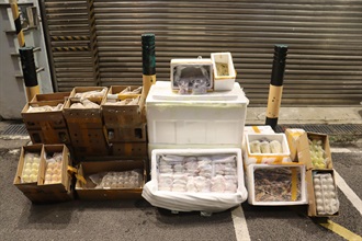 香港海關昨日（八月二十日）在文錦渡管制站偵破一宗懷疑利用貨車輸入未列艙單貨物的案件，檢獲合共約118公斤懷疑走私活體植物病蟲害及冷藏寵物食物，估計市值約三萬五千元。圖示檢獲的懷疑走私活體植物病蟲害和冷藏寵物食物。