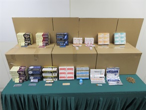 Hong Kong Customs detected two suspected smuggling cases involving river trade vessels on August 19 and 20 respectively. Large batches of suspected smuggled goods with a total estimated market value of about $8.5 million were seized. Photo shows some of the suspected smuggled goods seized.