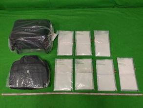 Hong Kong Customs detected three cases of drug trafficking by passengers in the past two days (December 31, 2019, and January 1, 2020) at Hong Kong International Airport. About 10 kilograms of suspected cocaine with an estimated market value of about $10 million were seized in total. Photo shows some of the suspected cocaine seized.