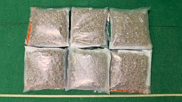 Hong Kong Customs yesterday (September 8) and today (September 9) detected three drug trafficking cases involving passengers at Hong Kong International Airport and seized about 30 kilograms of suspected ketamine, about 14.3kg of suspected cannabis buds, two suspected alternative smoking products and one duty-not-paid cigarette, with a total estimated market value over $15 million. Five persons were arrested. Photo shows the suspected cannabis buds seized in the third case.