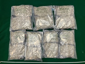 Hong Kong Customs today (September 19) detected one drug trafficking case involving incoming air passenger at Hong Kong International Airport, and seized a total of about 5.8 kilograms of suspected cannabis buds and 12 duty-not-paid cigarettes, with a total estimated market value of about $1.2 million. A man was arrested. Photo shows the suspected cannabis buds seized.