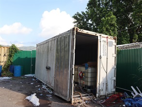 Hong Kong Customs and the Fire Services Department mounted a territory-wide joint operation codenamed "Knockout" targeting illicit fuel activities from September 16 to 30, aiming to cut off the source and supply of illicit fuel and tackle illegal fuelling activities in downtown areas. Photo shows an illicit motor spirit storage site raided in the joint operation.