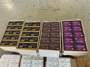 Hong Kong Customs has conducted special operations since late September to strengthen enforcement against sea smuggling activities to Macao by river trade vessels and seized a large batch of smuggled goods with an estimated market value of over $77 million. Photo shows some of the suspected smuggled goods seized.