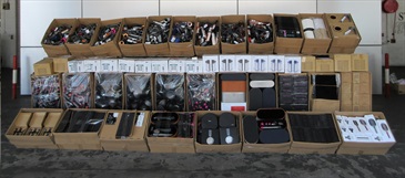 Hong Kong Customs detected three suspected smuggling cases involving ocean-going vessels in October. Large batches of suspected smuggled goods with a total estimated market value of about $23.6 million were seized. Photo shows some of the suspected smuggled goods seized.