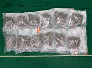Hong Kong Customs today (October 26) detected a drug trafficking case involving a passenger at Hong Kong International Airport and seized about 3 kilograms of suspected cannabis buds, with an estimated market value of about $600,000. Photo shows the suspected cannabis buds seized in the case.