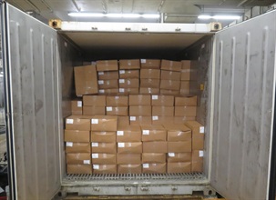 ​Hong Kong Customs seized about 135 kilograms of suspected cocaine with an estimated market value of about $140 million at the Kwai Chung Customhouse Cargo Examination Compound on January 10. Photo shows the seaborne container, fully loaded with goods, used to conceal the suspected cocaine.