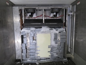 Hong Kong Customs seized about 135 kilograms of suspected cocaine with an estimated market value of about $140 million at the Kwai Chung Customhouse Cargo Examination Compound on January 10. Photo shows the suspected cocaine discovered by Customs officers inside the refrigerator compartments at the extreme front of the seaborne container involved in the case.