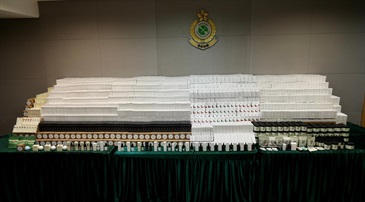 ​Hong Kong Customs has mounted a special operation codenamed "Wind Rider" since mid-January this year, targeting cannabidiol (CBD) products containing tetrahydro-cannabinol (THC) in the market. During the operation, Customs seized about 25 000 items of CBD products suspected of containing THC, including CBD oil, skin care products and pet treats, with a total estimated market value of about $14.6 million. Photo shows the batch of CBD products suspected of containing THC.