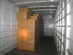 The large batch of illicit cigarettes found in a cross-boundary lorry at Lok Ma Chau Control Point.