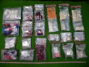 Hong Kong Customs detected two passenger drug trafficking cases at Hong Kong International Airport and seized a total of about 470 grams of suspected liquid cocaine and about 7.5 kilograms of suspected cocaine with an estimated market value of about $8.5 million in total on March 7 and today (March 9). Photo shows some of the suspected liquid cocaine and cocaine seized.