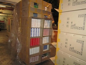 A large batch of cigarettes seized in a cross-boundary lorry at Man Kam To Control Point.
