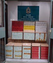Hong Kong Customs today (March 23) seized about 200 000 suspected illicit cigarettes with an estimated market value of about $600,000 and a duty potential of about $400,000 in Sheung Shui.