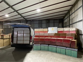 Hong Kong Customs on May 16 seized a total of about 2.25 million suspected illicit cigarettes with an estimated market value of about $6.2 million and a duty potential of about $4.3 million in Ping Che and Tsuen Wan. Photo shows the suspected illicit cigarettes seized by Customs officers in Ping Che.