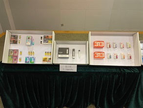 Hong Kong Customs has conducted a special enforcement operation to combat smuggling of alternative smoking products (ASPs) at source since the Smoking (Public Health) (Amendment) Ordinance 2021 came into operation on April 30 this year. A total of 46 relevant cases have been successfully detected. Photo shows some of the suspected ASPs seized.