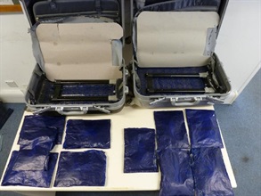 Customs officers today (February 23) seized methamphetamine concealed in false compartments in two suitcases.