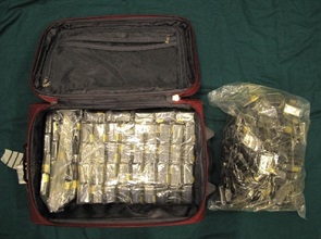 Video camera batteries containing heroin found inside a checked-in suitcase seized by Hong Kong Customs.