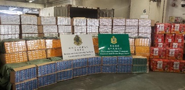 Hong Kong Customs today (July 6) seized about 2.4 million suspected illicit cigarettes with an estimated market value of about $6.5 million and a duty potential of about $4.6 million at the Kwai Chung Customhouse Cargo Examination Compound. Photo shows the suspected illicit cigarettes seized.